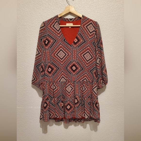 💚5/$25 Mellōday Red Boho Print Baby Doll Mini Dress Size Medium - Picture 7 of 7